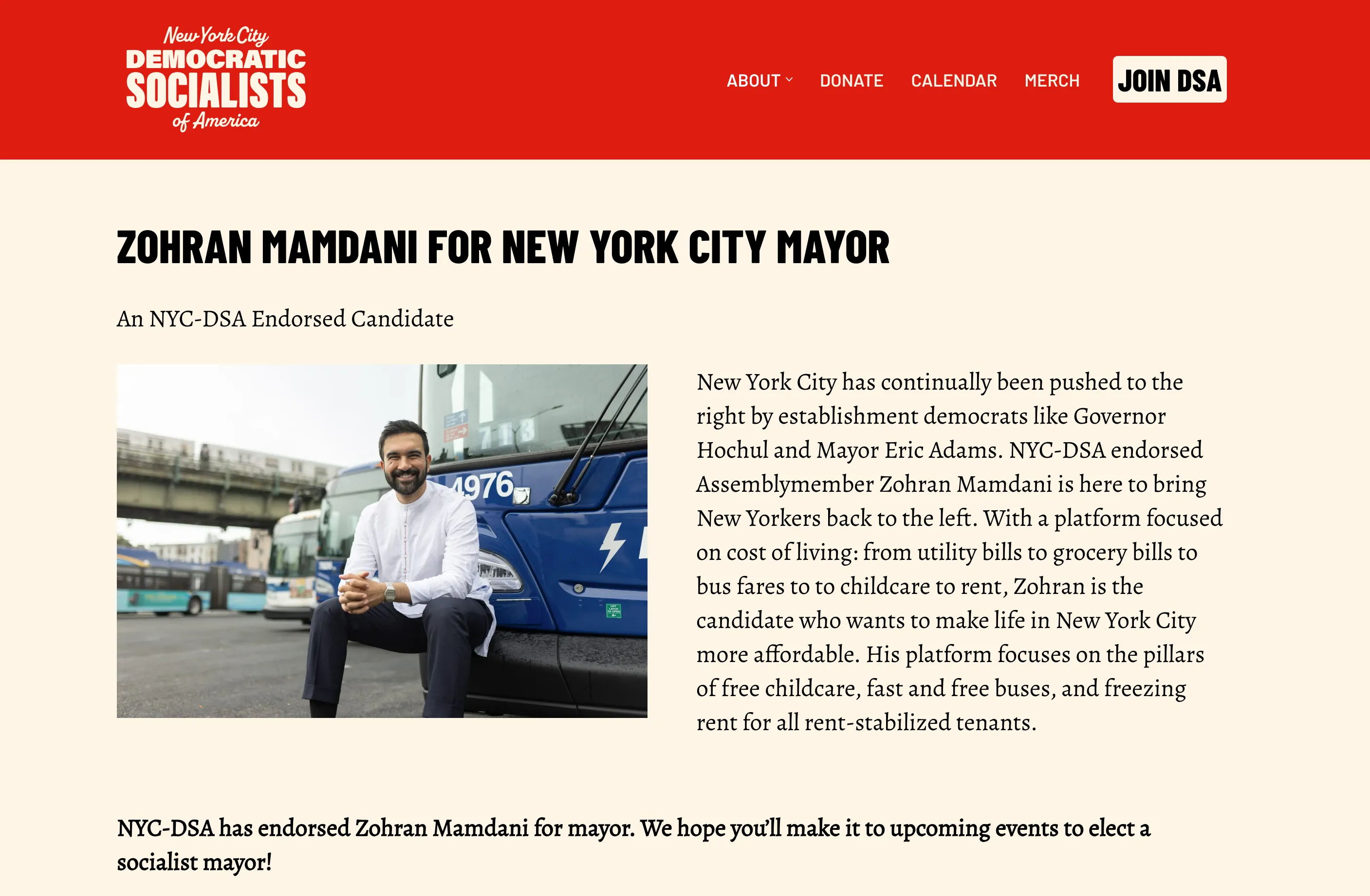 NYC-DSA has endorsed Zohran Mamdani for mayor. 